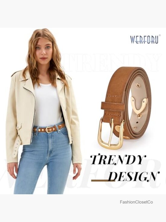 Studded Faux Leather Belt with Gold Buckle Punk Belt for Jeans Dress main image 5